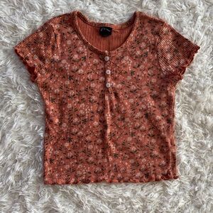 Rue21 Orange Floral Ribbed Henley Crop Top